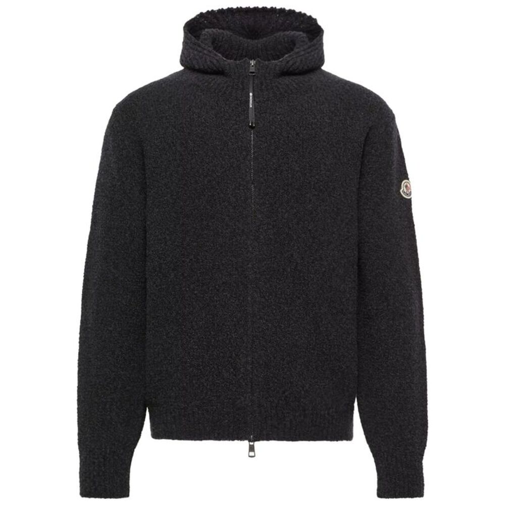 Moncler Men Felpa Con Zip E Cappuccio In Misto Lana Bouclé